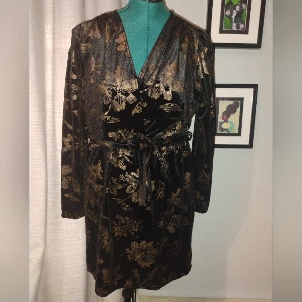 Fraiche by J. Floral Print Velvet Faux Wrap Minidress, Sz XL - Picture 4 of 14